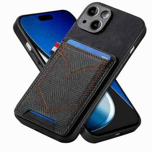 For iPhone 15 Plus Denim Texture Leather Skin Phone Case with Card Slot(Black)