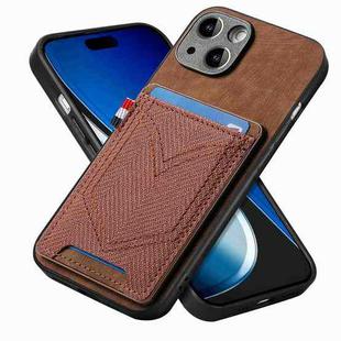 For iPhone 15 Plus Denim Texture Leather Skin Phone Case with Card Slot(Brown)