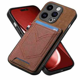 For iPhone 15 Pro Denim Texture Leather Skin Phone Case with Card Slot(Brown)