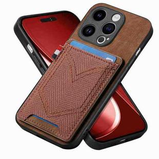 For iPhone 15 Pro Max Denim Texture Leather Skin Phone Case with Card Slot(Brown)