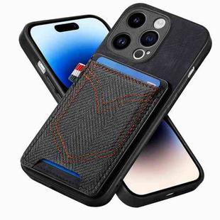 For iPhone 14 Pro Denim Texture Leather Skin Phone Case with Card Slot(Black)