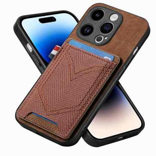 For iPhone 14 Pro Denim Texture Leather Skin Phone Case with Card Slot(Brown)
