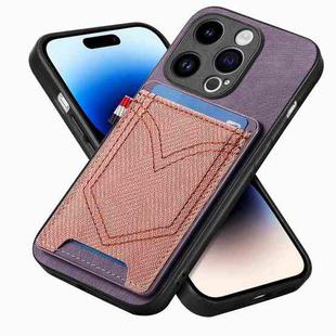 For iPhone 14 Pro Denim Texture Leather Skin Phone Case with Card Slot(Purple)