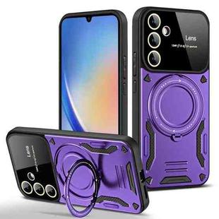 For Samsung Galaxy A34 5G Large Window MagSafe Holder Phone Case(Purple)