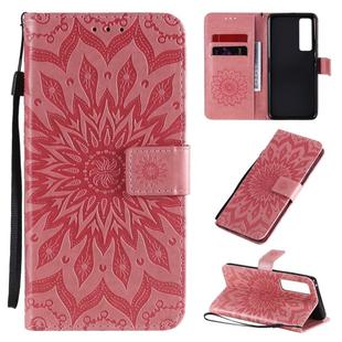For Huawei Nova 7 Pro 5G Embossed Sunflower Pattern Horizontal Flip PU Leather Case with Holder & Card Slots & Wallet & Lanyard(Pink)