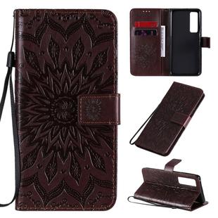 For Huawei Nova 7 Pro 5G Embossed Sunflower Pattern Horizontal Flip PU Leather Case with Holder & Card Slots & Wallet & Lanyard(Brown)