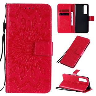 For Huawei Nova 7 Pro 5G Embossed Sunflower Pattern Horizontal Flip PU Leather Case with Holder & Card Slots & Wallet & Lanyard(Red)