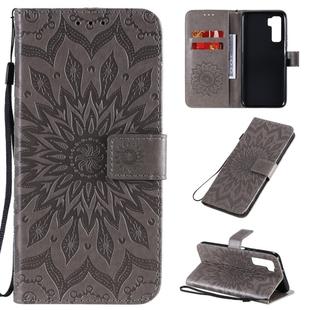 For Huawei Nova 7 SE/P40 Lite 5G Embossed Sunflower Pattern Horizontal Flip PU Leather Case with Holder & Card Slots & Wallet & Lanyard(Gray)