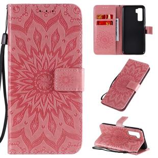 For Huawei Nova 7 SE/P40 Lite 5G Embossed Sunflower Pattern Horizontal Flip PU Leather Case with Holder & Card Slots & Wallet & Lanyard(Pink)
