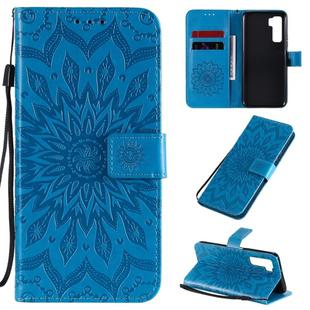 For Huawei Nova 7 SE/P40 Lite 5G Embossed Sunflower Pattern Horizontal Flip PU Leather Case with Holder & Card Slots & Wallet & Lanyard(Blue)