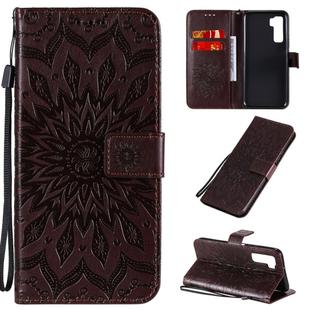 For Huawei Nova 7 SE/P40 Lite 5G Embossed Sunflower Pattern Horizontal Flip PU Leather Case with Holder & Card Slots & Wallet & Lanyard(Brown)