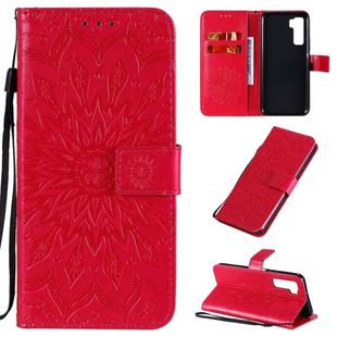 For Huawei Nova 7 SE/P40 Lite 5G Embossed Sunflower Pattern Horizontal Flip PU Leather Case with Holder & Card Slots & Wallet & Lanyard(Red)