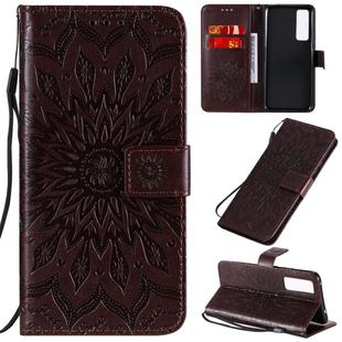 For Huawei Nova 7 5G Embossed Sunflower Pattern Horizontal Flip PU Leather Case with Holder & Card Slots & Wallet & Lanyard(Brown)