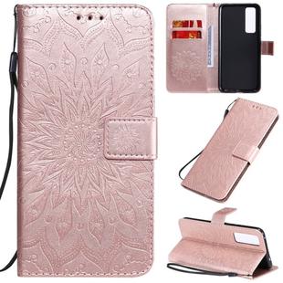 For Huawei Nova 7 5G Embossed Sunflower Pattern Horizontal Flip PU Leather Case with Holder & Card Slots & Wallet & Lanyard(Rose Gold)