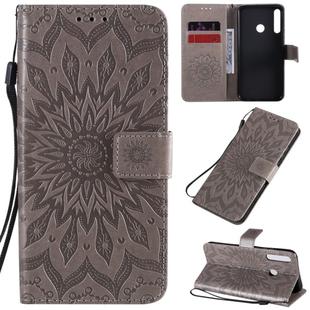 For Huawei P40 Lite E/Y7p/Honor 9C Embossed Sunflower Pattern Horizontal Flip PU Leather Case with Holder & Card Slots & Wallet & Lanyard(Gray)