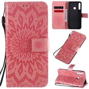 For Huawei P40 Lite E/Y7p/Honor 9C Embossed Sunflower Pattern Horizontal Flip PU Leather Case with Holder & Card Slots & Wallet & Lanyard(Pink)