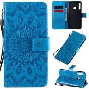 For Huawei P40 Lite E/Y7p/Honor 9C Embossed Sunflower Pattern Horizontal Flip PU Leather Case with Holder & Card Slots & Wallet & Lanyard(Blue)