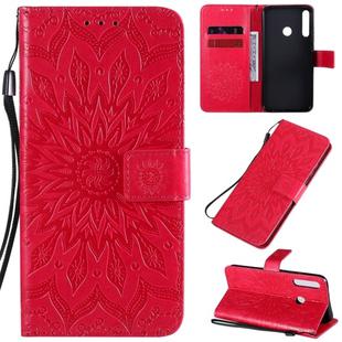 For Huawei P40 Lite E/Y7p/Honor 9C Embossed Sunflower Pattern Horizontal Flip PU Leather Case with Holder & Card Slots & Wallet & Lanyard(Red)