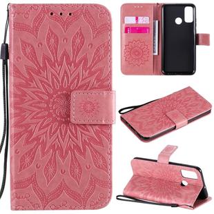 For Huawei P smart 2020 Embossed Sunflower Pattern Horizontal Flip PU Leather Case with Holder & Card Slots & Wallet & Lanyard(Pink)