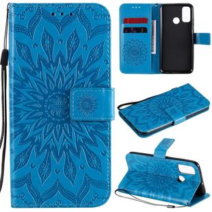 For Huawei P smart 2020 Embossed Sunflower Pattern Horizontal Flip PU Leather Case with Holder & Card Slots & Wallet & Lanyard(Blue)