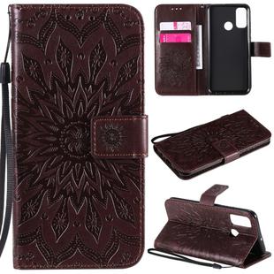 For Huawei P smart 2020 Embossed Sunflower Pattern Horizontal Flip PU Leather Case with Holder & Card Slots & Wallet & Lanyard(Brown)