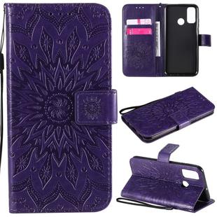 For Huawei P smart 2020 Embossed Sunflower Pattern Horizontal Flip PU Leather Case with Holder & Card Slots & Wallet & Lanyard(Purple)