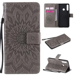 For Huawei Y6p Embossed Sunflower Pattern Horizontal Flip PU Leather Case with Holder & Card Slots & Wallet & Lanyard(Gray)
