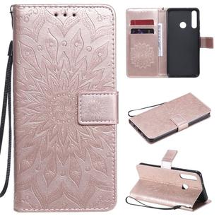 For Huawei Y6p Embossed Sunflower Pattern Horizontal Flip PU Leather Case with Holder & Card Slots & Wallet & Lanyard(Rose Gold)