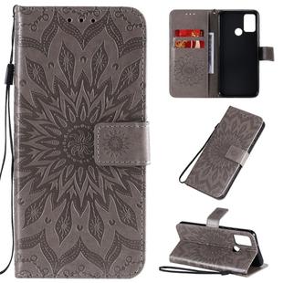 For Huawei Honor 9A Embossed Sunflower Pattern Horizontal Flip PU Leather Case with Holder & Card Slots & Wallet & Lanyard(Gray)