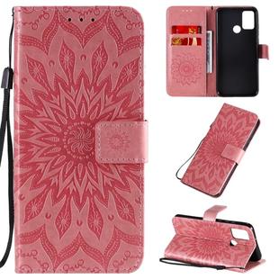 For Huawei Honor 9A Embossed Sunflower Pattern Horizontal Flip PU Leather Case with Holder & Card Slots & Wallet & Lanyard(Pink)