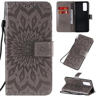 For Huawei Honor 30 Pro Embossed Sunflower Pattern Horizontal Flip PU Leather Case with Holder & Card Slots & Wallet & Lanyard(Gray)