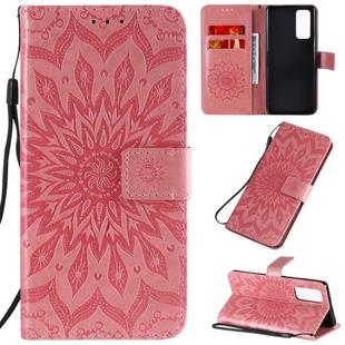 For Huawei Honor 30 Pro Embossed Sunflower Pattern Horizontal Flip PU Leather Case with Holder & Card Slots & Wallet & Lanyard(Pink)