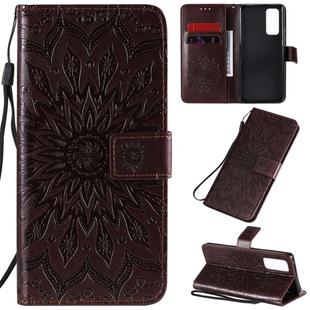 For Huawei Honor 30 Pro Embossed Sunflower Pattern Horizontal Flip PU Leather Case with Holder & Card Slots & Wallet & Lanyard(Brown)