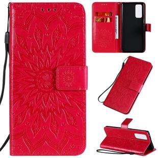 For Huawei Honor 30 Pro Embossed Sunflower Pattern Horizontal Flip PU Leather Case with Holder & Card Slots & Wallet & Lanyard(Red)