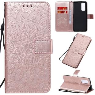 For Huawei Honor 30 Pro Embossed Sunflower Pattern Horizontal Flip PU Leather Case with Holder & Card Slots & Wallet & Lanyard(Rose Gold)