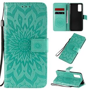 For Huawei Honor 30 Embossed Sunflower Pattern Horizontal Flip PU Leather Case with Holder & Card Slots & Wallet & Lanyard(Green)