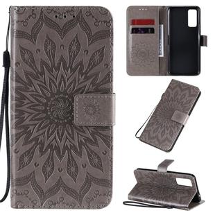 For Huawei Honor 30 Embossed Sunflower Pattern Horizontal Flip PU Leather Case with Holder & Card Slots & Wallet & Lanyard(Gray)