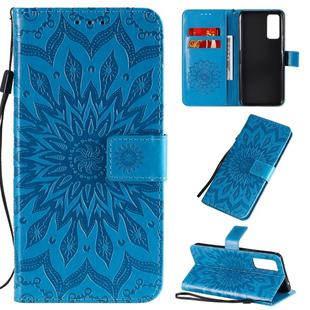 For Huawei Honor 30 Embossed Sunflower Pattern Horizontal Flip PU Leather Case with Holder & Card Slots & Wallet & Lanyard(Blue)