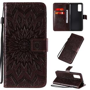 For Huawei Honor 30 Embossed Sunflower Pattern Horizontal Flip PU Leather Case with Holder & Card Slots & Wallet & Lanyard(Brown)