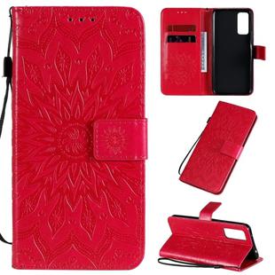 For Huawei Honor 30 Embossed Sunflower Pattern Horizontal Flip PU Leather Case with Holder & Card Slots & Wallet & Lanyard(Red)