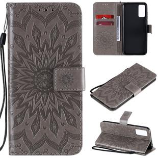For Huawei Honor Play 4T Pro Embossed Sunflower Pattern Horizontal Flip PU Leather Case with Holder & Card Slots & Wallet & Lanyard(Gray)