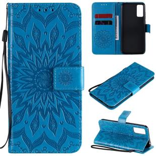 For Huawei Honor Play 4T Pro Embossed Sunflower Pattern Horizontal Flip PU Leather Case with Holder & Card Slots & Wallet & Lanyard(Blue)