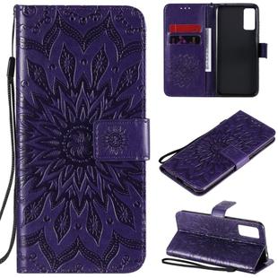 For Huawei Honor Play 4T Pro Embossed Sunflower Pattern Horizontal Flip PU Leather Case with Holder & Card Slots & Wallet & Lanyard(Purple)