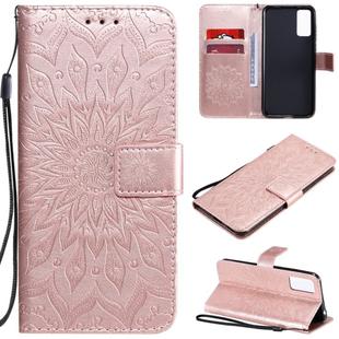 For Huawei Honor Play 4T Pro Embossed Sunflower Pattern Horizontal Flip PU Leather Case with Holder & Card Slots & Wallet & Lanyard(Rose Gold)