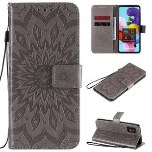For Samsung Galaxy A51 5G Embossed Sunflower Pattern Horizontal Flip PU Leather Case with Holder & Card Slots & Wallet & Lanyard(Gray)