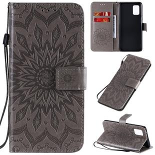 For Samsung Galaxy A71 5G Embossed Sunflower Pattern Horizontal Flip PU Leather Case with Holder & Card Slots & Wallet & Lanyard(Gray)