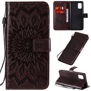 For Samsung Galaxy A71 5G Embossed Sunflower Pattern Horizontal Flip PU Leather Case with Holder & Card Slots & Wallet & Lanyard(Brown)