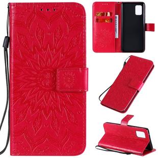 For Samsung Galaxy A71 5G Embossed Sunflower Pattern Horizontal Flip PU Leather Case with Holder & Card Slots & Wallet & Lanyard(Red)