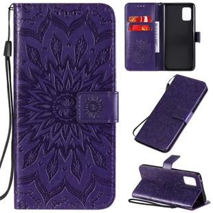 For Samsung Galaxy A71 5G Embossed Sunflower Pattern Horizontal Flip PU Leather Case with Holder & Card Slots & Wallet & Lanyard(Purple)