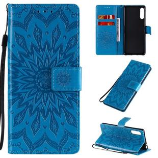 For Sony Xperia L4 Embossed Sunflower Pattern Horizontal Flip PU Leather Case with Holder & Card Slots & Wallet & Lanyard(Blue)